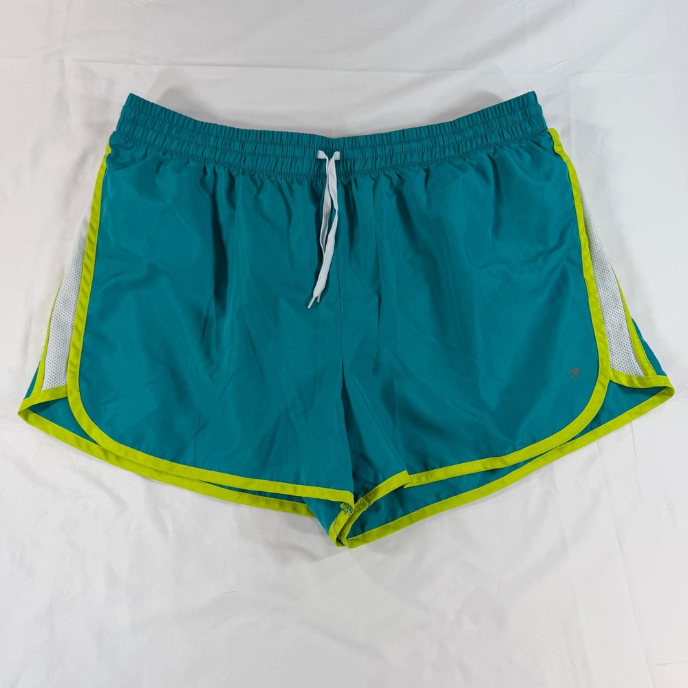 Energy Zone Performance Womens XL Teal Neon Green Running Shorts Mesh Liner 3in‎